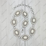 BLT220120-01-BLUE          31 Inches silver with blue turquoise stone conchos belt