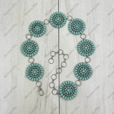 BLT220120-02-BLUE         27 inches silver metal with blue turquoise stone concho belt