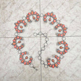 BLT220120-03-BLUE     31 inches silver metal with blue turquoise stone squash blossom link chain belt