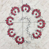 BLT220120-03-BLUE     31 inches silver metal with blue turquoise stone squash blossom link chain belt