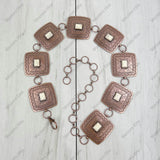 BLT220120-07-COPPER-BLUE     28 inches copper metal with blue turquoise stone square link chain belt
