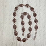 BLT220630-01-SILVER        39 Inches long silver metal flower conchos adjustable chain belt