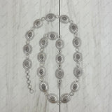 BLT220630-01-SILVER        39 Inches long silver metal flower conchos adjustable chain belt