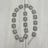 BLT220630-02-SILVER        38 Inches long square silver metal with flower conchos adjustable chain belt