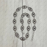 BLT220630-03-BLUE          40 Inches long silver metal oval with turquoise stone adjustable chain belt