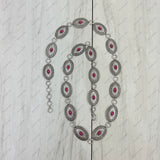 BLT220630-03-BLUE          40 Inches long silver metal oval with turquoise stone adjustable chain belt