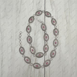 BLT220630-03-BLUE          40 Inches long silver metal oval with turquoise stone adjustable chain belt