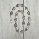 BLT220630-03-BLUE          40 Inches long silver metal oval with turquoise stone adjustable chain belt