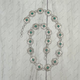 BLT220630-04-BLUE       38 inches silver metal with blue turquoise stone cross link chain belt