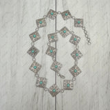 BLT220630-05-BLUE       40 inches silver metal with blue turquoise stone square link chain belt