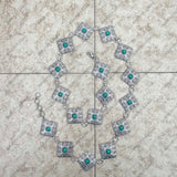 BLT220630-05-BLUE       40 inches silver metal with blue turquoise stone square link chain belt