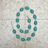 BLT220630-06-BLUE        39 Inches long blue turquoise stone conchos adjustable chain belt