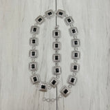 BLT220630-07-WHITE      40 Inches long silver metal square with white stone adjustable chain belt
