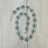 BLT220630-07-WHITE      40 Inches long silver metal square with white stone adjustable chain belt