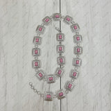 BLT220630-07-WHITE      40 Inches long silver metal square with white stone adjustable chain belt
