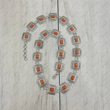 BLT220630-07-WHITE      40 Inches long silver metal square with white stone adjustable chain belt