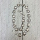 BLT220630-07-WHITE      40 Inches long silver metal square with white stone adjustable chain belt