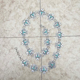 BLT230225-01-BLUE      39 Inches long silver metal with blue turquoise stone eagles adjustable chain belt