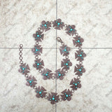 BLT230225-01-COPPER-BLUE         39 Inches long copper metal with blue turquoise stone eagles adjustable chain belt