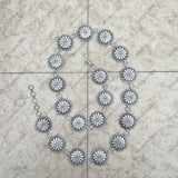 BLT230225-02-SILVER     39 Inches long silver metal flower conchos adjustable chain belt