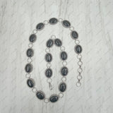 BLT241130-01-BLACK       42 Inches silver metal with black oval stone chain belts