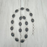 BLT241130-01-BLACK       42 Inches silver metal with black oval stone chain belts