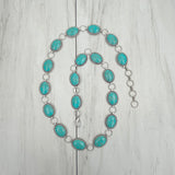 BLT241130-01-BLUE        42 Inches silver metal with blue turquoise oval stone chain belts
