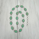 BLT241130-01-GREEN        42 Inches silver metal with green oval stone chain belts