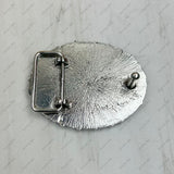 BLT250120-03                   Silver metal with blue turquoise stone oval Belt Buckle