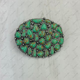 BLT250120-03                  Silver metal with green turquoise stone oval Belt Buckle