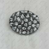 BLT250120-03                 Silver metal with white turquoise stone oval Belt Buckle