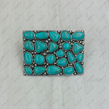 BLT250120-06                  Silver metal with blue turquoise stone Rectangle Belt Buckle