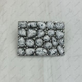 BLT250120-08                  Silver metal with white turquoise stone Rectangle Belt Buckle