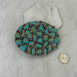 BLT250120-09                       Silver metal with blue and brown turquoise stone large oval Belt buckle