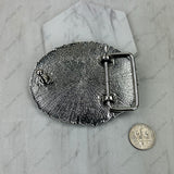 BLT250120-09                       Silver metal with blue and brown turquoise stone large oval Belt buckle
