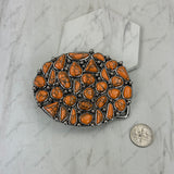 BLT250120-09                       Silver metal with blue and brown turquoise stone large oval Belt buckle