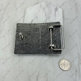 BLT250120-12                     Silver metal with blue and brown turquoise stone large rectangle Belt buckle