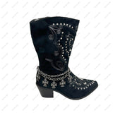 BOT130101-64                                           15 Inches long silver metal chain with cross boot chain