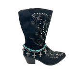 BOT130101-65N                                15 Inches long silver metal chain and blue turquoise stone with cross boot chain