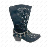 BOT130101-66      15 Inches long silver metal chain with cross boot chain