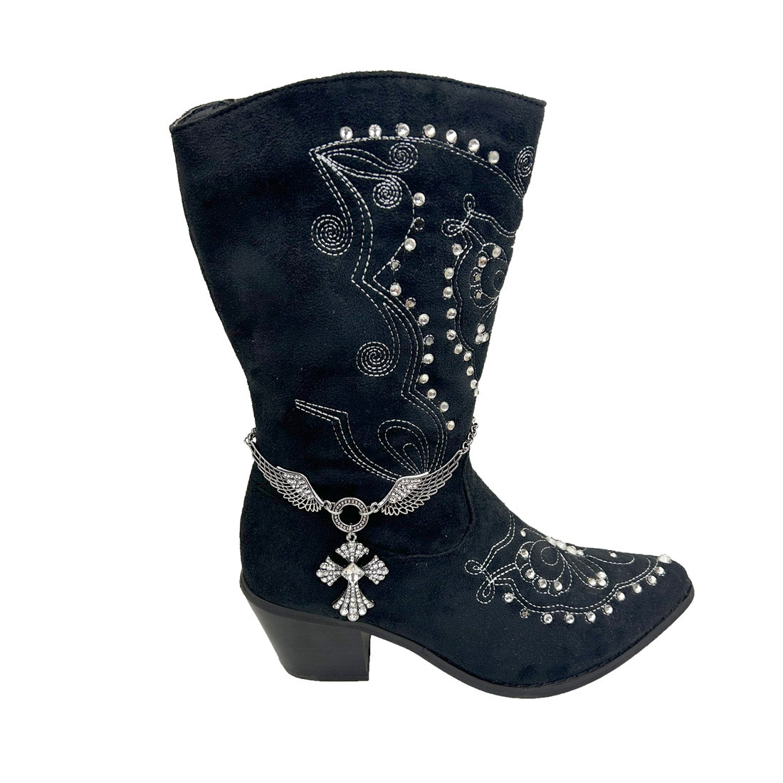BOT130702-04        14 Inches long silver metal chain with metal cross boot chain
