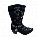 BOT130722-02     14 Inches long silver metal chain with silver metal and clear crystals teardrop boot chain