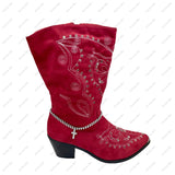 BOT160903-02           13 Inches long silver metal with clear crystal chain and cross boot chain