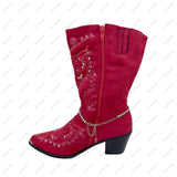 BOT160903-02           13 Inches long silver metal with clear crystal chain and cross boot chain