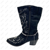 BOT160903-07     13 Inches long silver metal chain with clear crystal boot chain