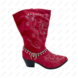 BOT160905-01BLUE        16 Inches long silver metal chain with blue turquoise stone squash blossom boot chain