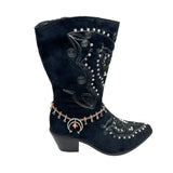 BOT160905-01OR    16 Inches long silver metal chain with orange squash blossom boot chain