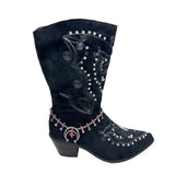 BOT160905-01PK      16 Inches long silver metal chain with pink squash blossom boot chain