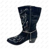 BOT160905-01WT    16 Inches long silver metal chain with white squash blossom boot chain