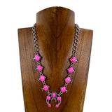 BOT160905-02-PINK                            16 inches silver chain with pink stone squash blossom choker
